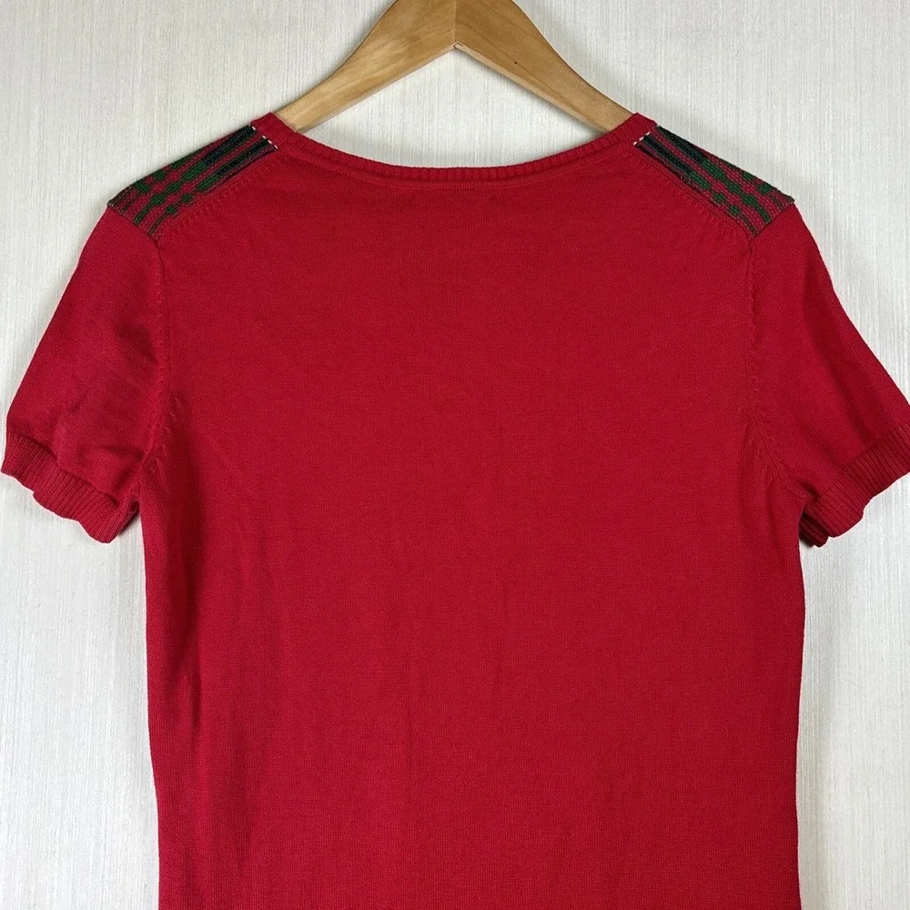 Tommy Hilfiger Womens Sweater‎ Dress Sz S Red Holiday Plaid Short Sleeve Logo